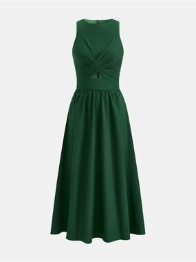 Linen Blend Cut Out Midi Dress